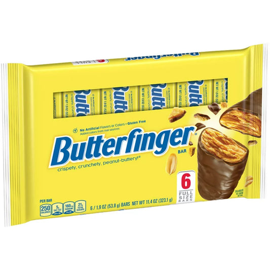 Butterfinger Peanut-Buttery Chocolate-y Candy Bars, Individually Wrapped 6 Count Pack, 323.1g