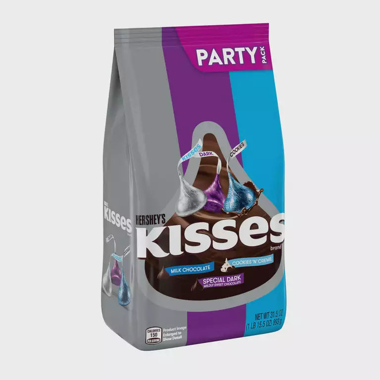 Hershey's Kisses Assorted Chocolate and White Creme Candy, Individually Wrapped, 31.5 oz, Party Bag